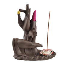 Cor preta com as duas mãos de Buda Estilo de flor Incensário de cerâmica Queimador de incenso de cerâmica
