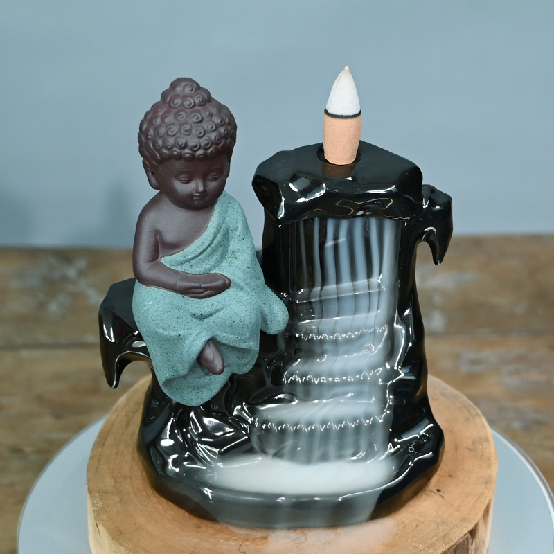 Cerâmico Verde Little Buddha Cachoeira Backflow Incense Burner