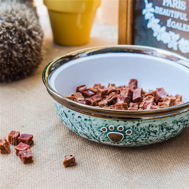 Pegadas de cachorro de impressão de fundo de tigela de borda redonda de ouro Tigela de cerâmica para cães Tigela de cerâmica para animais de estimação