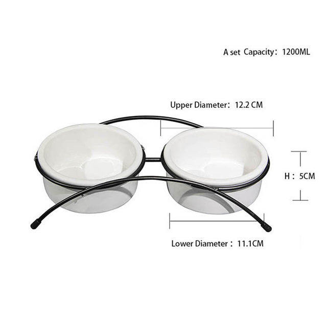 Tigela para cães de estimação Tigela para gatos Mesa de jantar com estrutura de ferro Tigela dupla Tigela de cerâmica para cães Tigela para alimentos Tigela para alimentos para gatos