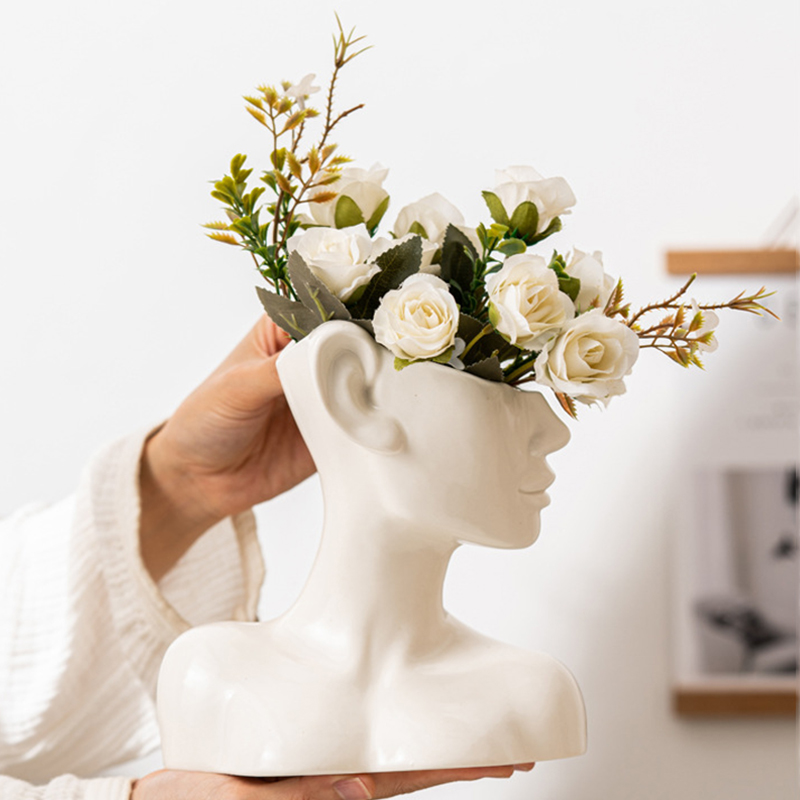 Vaso de cerâmica nórdico moderno, vaso abstrato de cabeça humana, vaso de flores, porcelana criativa, busto para decoração de casa