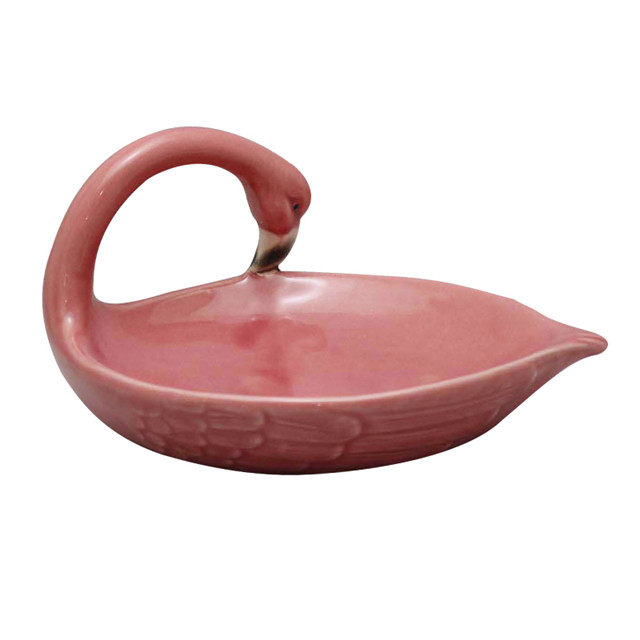 Conjunto de dois flamingos de cerâmica rosa dois pratos