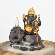 Cerâmico Ganesha Estilo 2 senta-se no elefante cachoeira backflow incenso cone backflow cerâmico incenso queimador