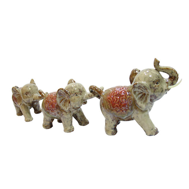 Elefante animal de cerâmica Decoração para casa Elefante de decoração com dois pequenos elefantes Estátua de cerâmica elefante
