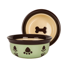 Black Circle Edge Bowl Bottom Printing Bone Circular Dog Footon Amarelo Ceramic Dog Bowl Cerâmico Alimentador de animais de estimação