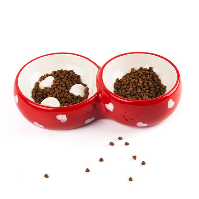 Milo Uso Exclusivo Tigela Dupla Estilo Alimentador de Cerâmica Vermelho Pet Bowl de Cerâmica
