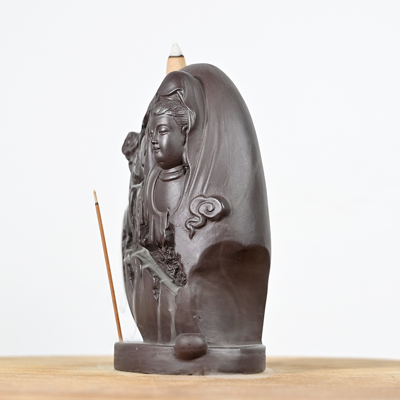 Queimador de incenso de refluxo de cerâmica Suportes de cone de incenso cascata de cerâmica Guanyin