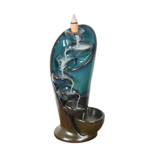 Queimador de incenso de retrofluxo de cerâmica azul porta incenso de cone