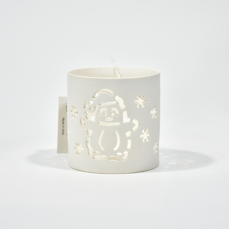 Desktop Night Light White Ceramic Tealight Holder com Snowflake Design Cutout Cutout Creamic Tealight Veller