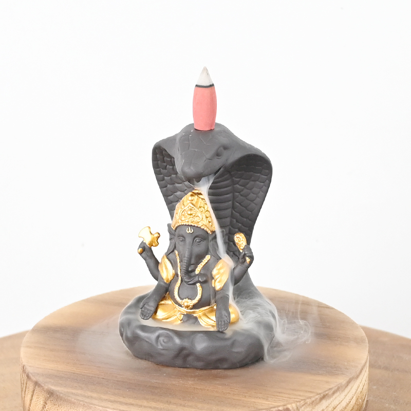 Ganesha estátua em cachoeira cerâmica queimador de incenso de refluxo 