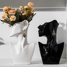 Estátua de busto de vaso facial moderno de cerâmica por atacado para decoração de casa, vaso de flores de cabeça humana de porcelana personalizada OEM suporte de exibição de joias