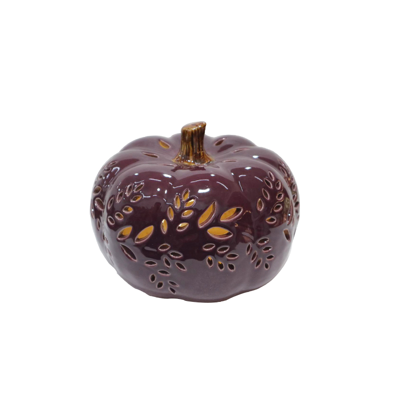 Atacado de lanterna led de abóbora de cerâmica, conjunto de 3 folhas ocas, design de outono, colheita, ação de graças, decoração de casa de halloween
