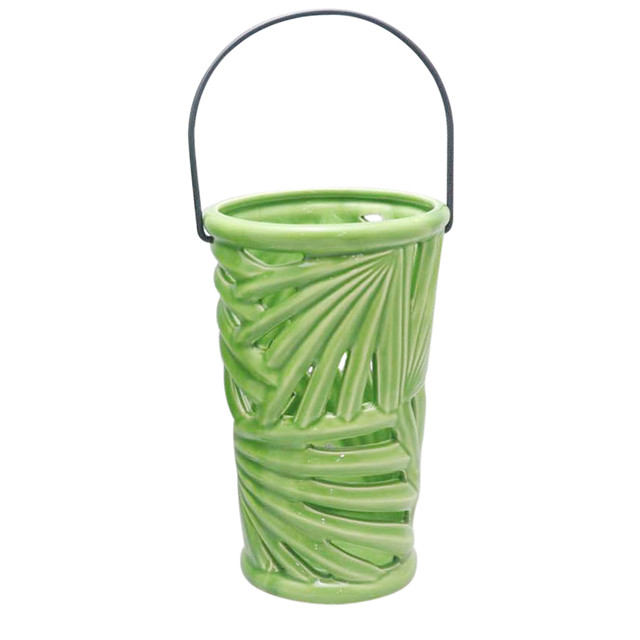 Lâmpada de furacão estilo cesta de cerâmica verde