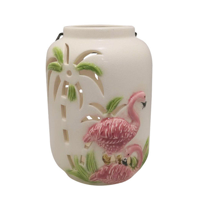 Lâmpada de furacão de flamingo redondo alívio oco de cerâmica