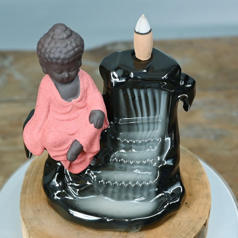 Cascata de cone de incenso cerâmico vermelho pequeno Buda refluxo queimador de incenso