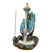 Buda de cerâmica Mãos Blue Backflow Incense Burner