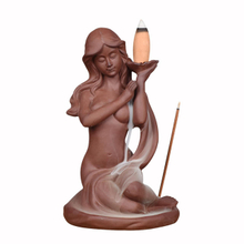 Mão segurando refluxo estátuas deusa de cone de incenso queimador de incenso de refluxo de cerâmica