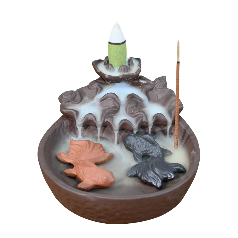 Dois peixes Design Ceramic Backflow Incense Burner