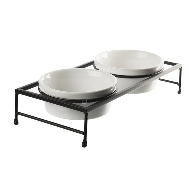 Tigela para cães de estimação Tigela para gatos Mesa de jantar com estrutura de ferro Tigela dupla Tigela de cerâmica para cães Tigela para alimentos Tigela para alimentos para gatos