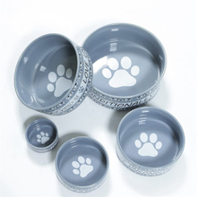 Impressão branca Pegadas para cães Pegadas para cães tigela de água tigela de grãos adorável pet produtos tigela única tigela de cerâmica