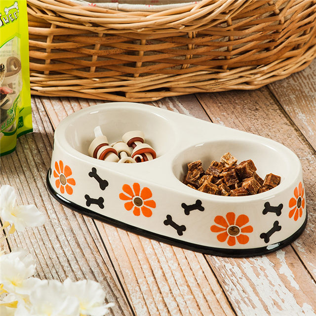 Black Circle Edge Bowl Bottom Printing Dog Footon Dog Circular Footon Ceramic Double Bowl Integração Bowl Dog Bowl Ceramic Feeder