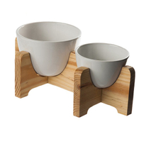Moldura de madeira criativa Pet Bowl Tamanho Double Wrist Pet Bowl Tigela de cachorro de cerâmica