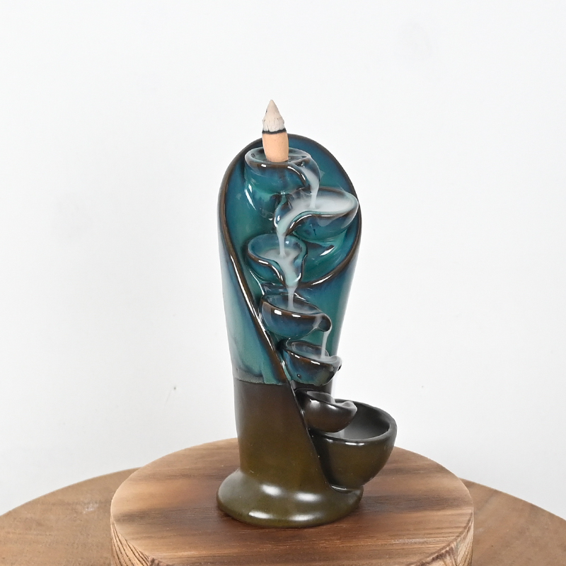 Queimador de incenso de retrofluxo de cerâmica azul porta incenso de cone