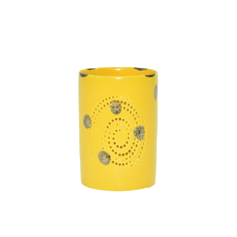 Oco para fora do moinho de vento design de estilo amarelo esmalte velas de cerâmica lanternas