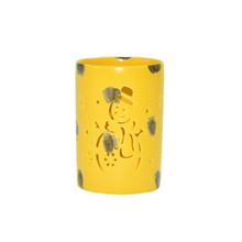 Lanternas de velas de cerâmica esmaltadas de boneco de neve de Natal com esmalte amarelo