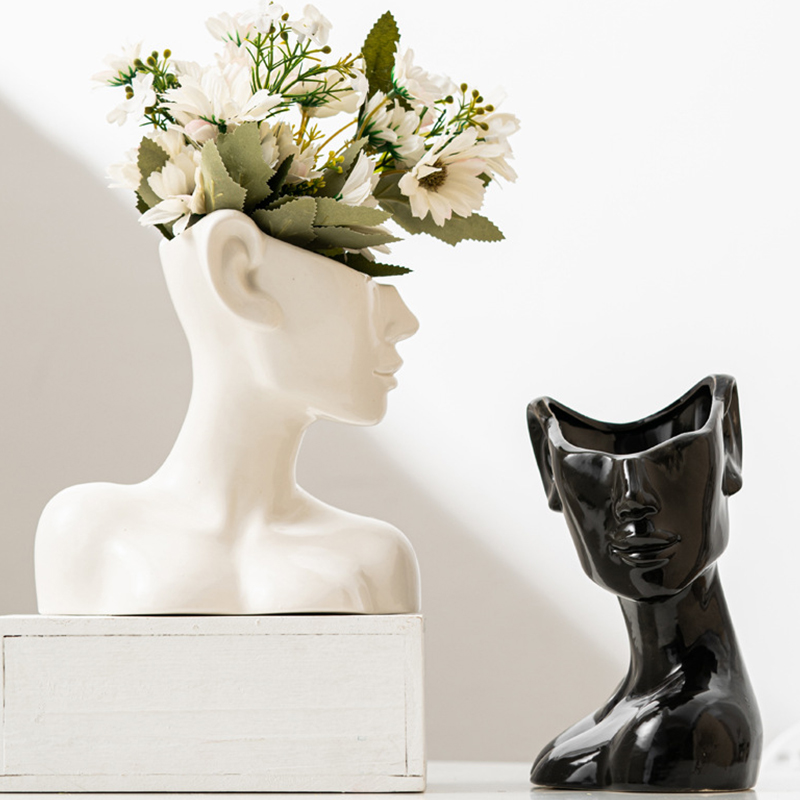 Vaso de cerâmica nórdico moderno, vaso abstrato de cabeça humana, vaso de flores, porcelana criativa, busto para decoração de casa