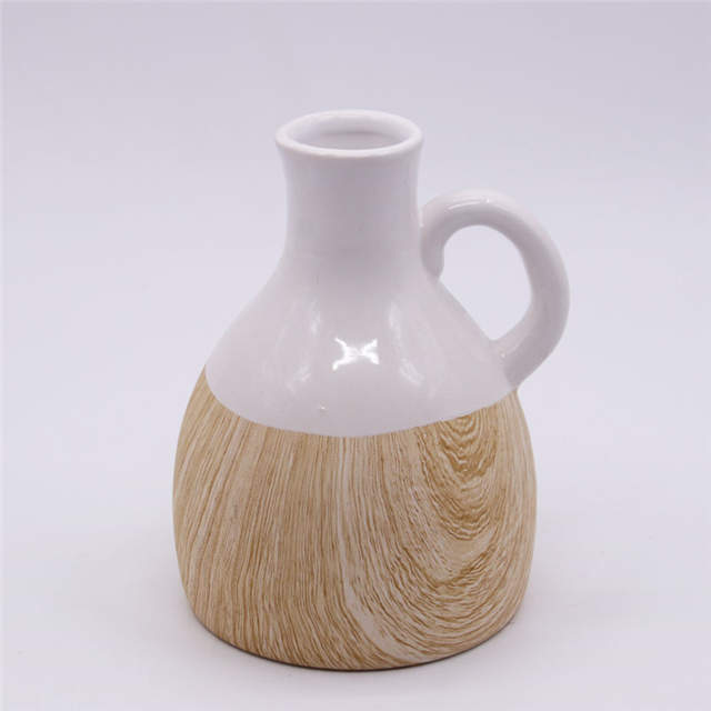 Grão de madeira do vaso de tabela simples da forma da decoração home com o vaso cerâmico do punho