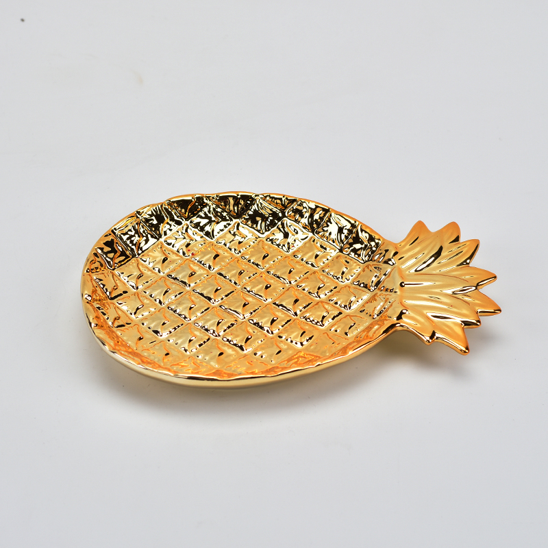 Electroplate Golden abacaxi estilo design cerâmico bandeja de jóias