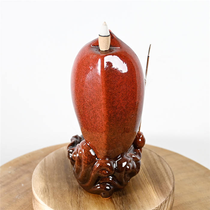 Red Cerâmica de Lótus Folha Estátua Cachoeira Cachoeira Borno Incenso Burner