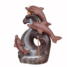 Queimadores de incenso de refluxo de golfinhos cerâmicos de produtos de estátua de animais marinhos