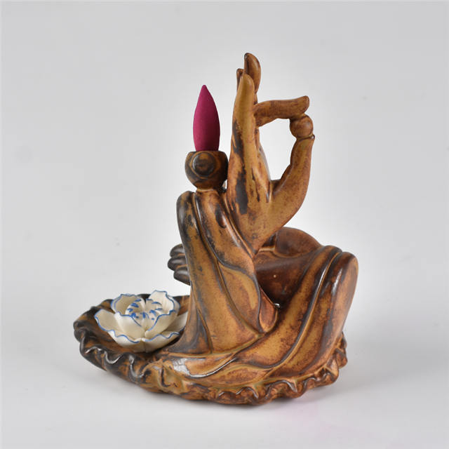Cor marrom Com as Mãos de Buda Estilo Flor Refluxo Incensário de cerâmica Queimador de incenso de cerâmica