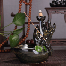 Queimador de incenso de refluxo de cerâmica à mão de Buda