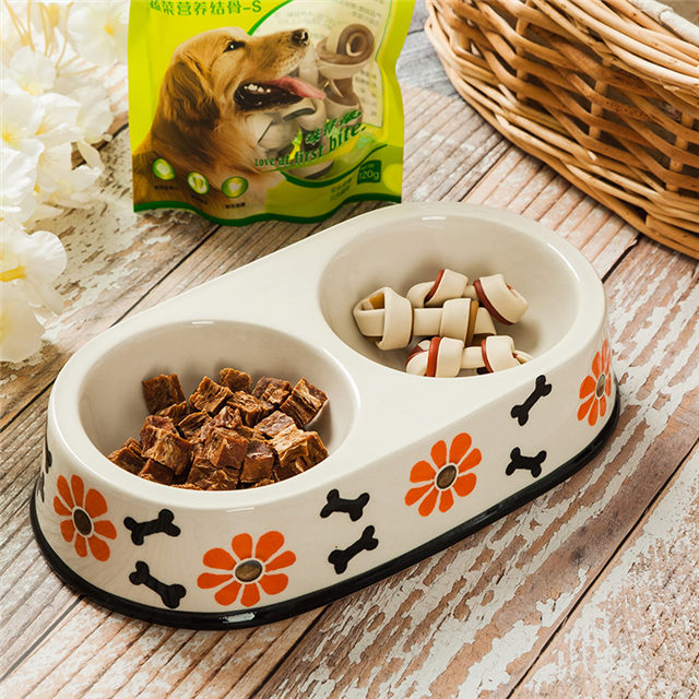 Black Circle Edge Bowl Bottom Printing Dog Footon Dog Circular Footon Ceramic Double Bowl Integração Bowl Dog Bowl Ceramic Feeder