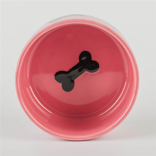 com Osso Estilo Impressão Circular Cerâmica Alimentador de Cães Rosa Cerâmica Alimentador de Animais de Estimação Tigela de Cerâmica