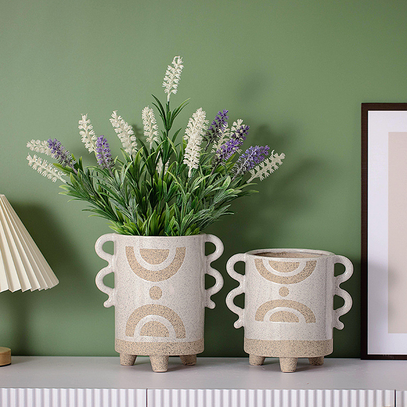 Vasos de cerâmica Estilo binaural Design Flower Organizador Decoração de móveis para casa