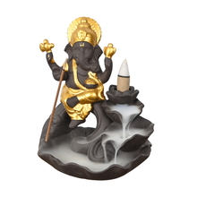 Queimador de incenso de retrocesso em cascata de cerâmica dourada estilo Ganesha