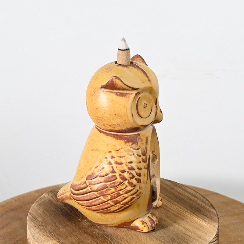 Brown Owl estátua Estátua Design Cones Incense Cones Ceramic Backflow Incense Burner