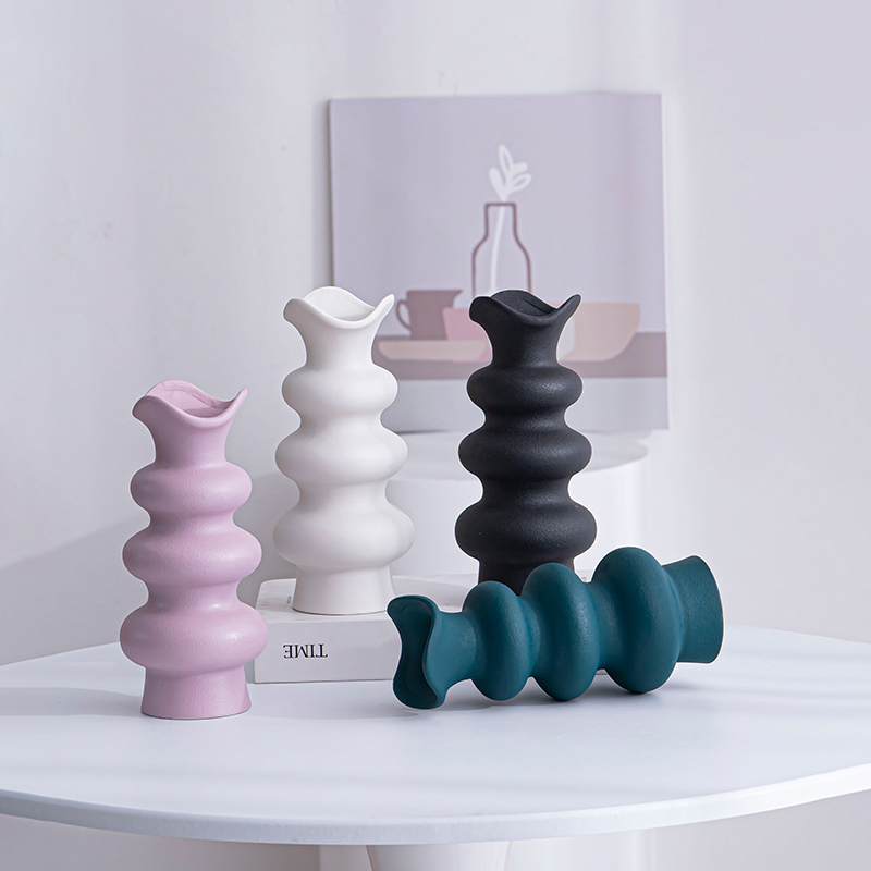 Rosa, azul, preto, branco e de três camadas de design de estilo de flor vasos de cerâmica para decoração doméstica