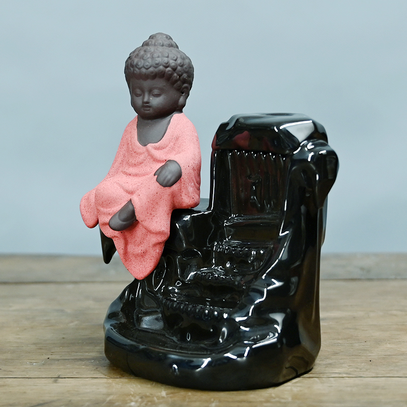 Cascata de cone de incenso cerâmico vermelho pequeno Buda refluxo queimador de incenso