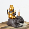 Cerâmico Ganesha Jogar estilo de flauta senta-se no elefante cachoeira backflow incenso cone cerâmico backflow incenso queimador