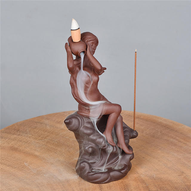 Estátua de beleza sentado na concha mulher deusa queimador de incenso de cerâmica