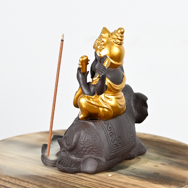 Cerâmica Ganesha senta-se no elefante cachoeira backflow incense cone backflow backflow incenso