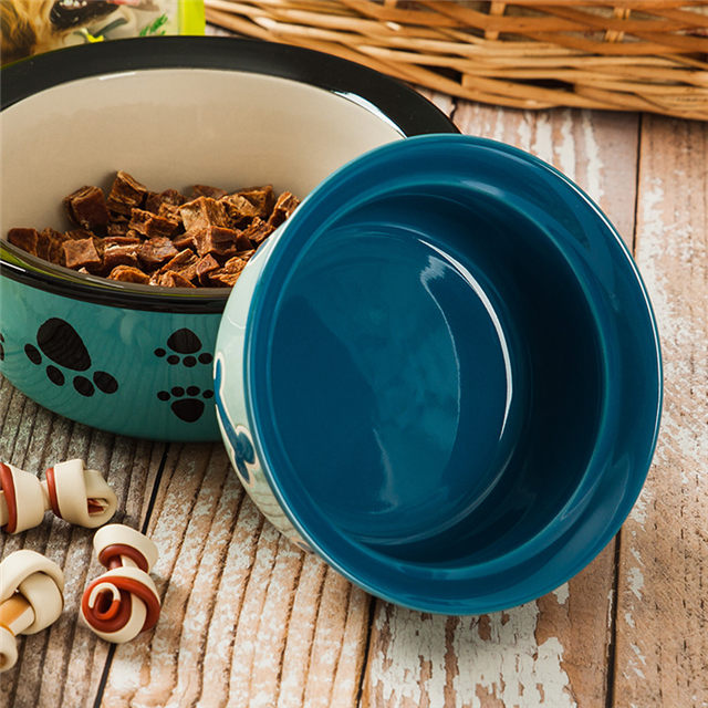 Alimentador de cerâmica azul para animais de estimação
