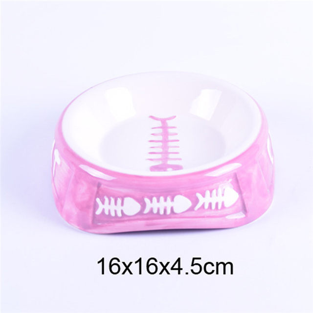 rosa Cerâmica Alimentador de Animais de Estimação Imprimir padrões de osso de peixe Tigela de cachorro de cerâmica e tigela de gato
