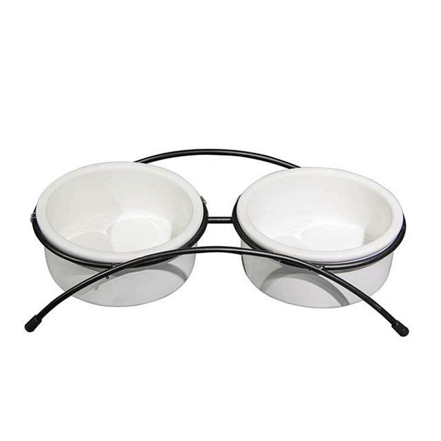 Tigela para cães de estimação Tigela para gatos Mesa de jantar com estrutura de ferro Tigela dupla Tigela de cerâmica para cães Tigela para alimentos Tigela para alimentos para gatos