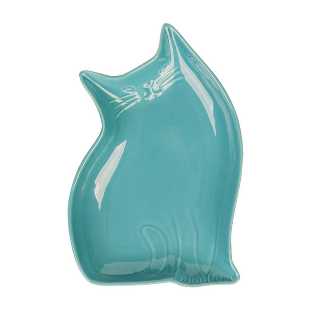 Alimentador de animais de estimação de prato de cerâmica de estilo de gato tigela de cachorro de cerâmica azul